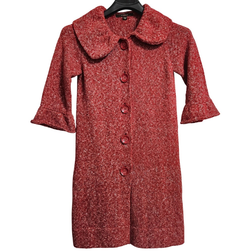Fever Retro Cardigan Dress Womens Med Red Marled Peter Pan Collar‎ Bell Sleeve